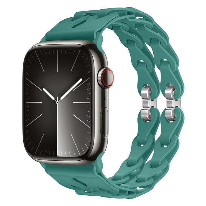 Pine Green Bike Chain Link Silicone Watch Band for Apple Watch Compatible Models 38mm - 49mm On Sale