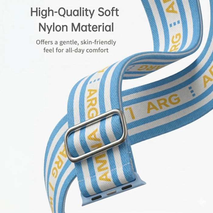 Argentina flag soccer series nylon stretch adjustable watch band compatible with Apple Watch 38mm-49mm On Sale