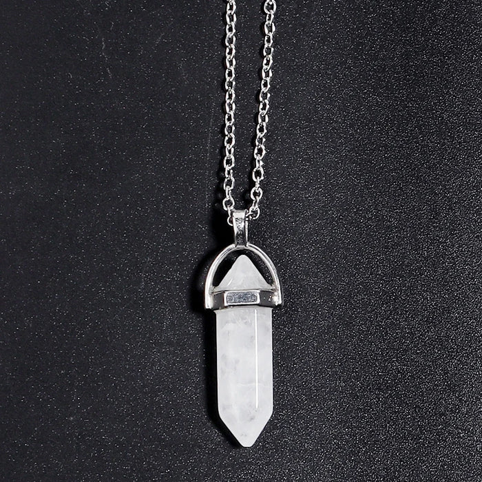 Natural Quartz White Crystal Hexagonal Pillar Bullet Pendant Necklaces On Sale