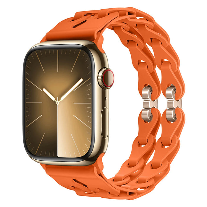 Orange Bike Chain Link Silicone Watch Band for Apple Watch Compatible Models 38mm - 49mm On Sale