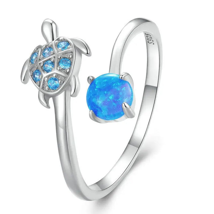 925 Sterling Silver Ocean Marine Life Sea Turtle And Gem Theme Open Rings Collection On Sale