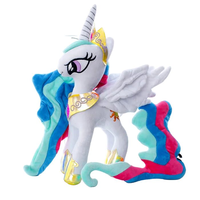 Adorable Rainbow Hair White Unicorn Pony Plush Doll Anime Style Fantasy Character Plush Toy 28-33cm On Sale