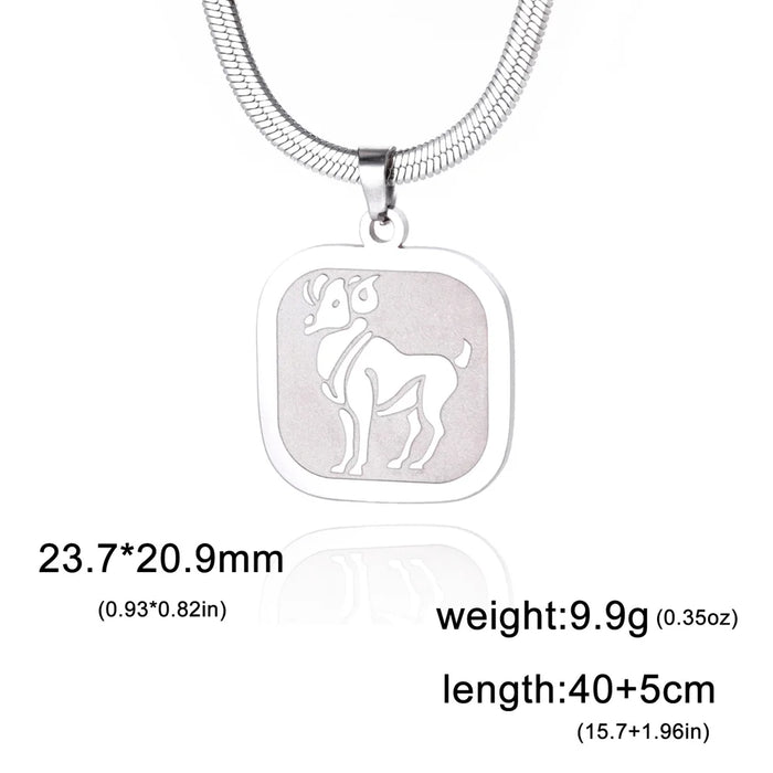 12 Constellation Aries Zodiac Square Medallion Pendant Snake Chain Necklaces On Sale