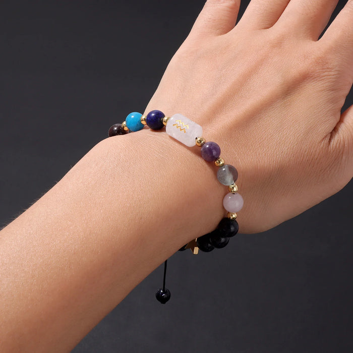 12 Constellation Zodiac Signs Natural Stone Quartz Beads Braided Bracelets For Women And Men On Sale