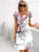 Women's White Purple Floral Print Crew Neck Short Sleeves Tiered Chiffon Dresses On Sale