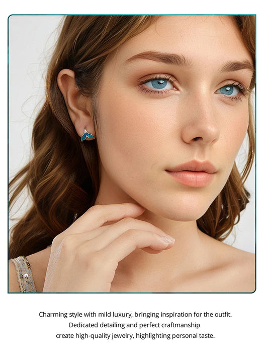 925 Sterling Silver Plated White Gold Enamel Whale Mermaid Tail Earrings On Sale