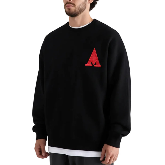 Unisex Embroidered Letter A Sweatshirt Casual Round Neck Cotton Blend Pullover Top On Sale