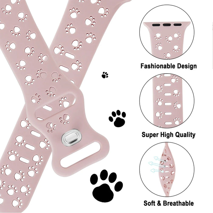 Animal Paws Hollow-out Design Silicone Strap for Apple Watch Band Ultra 2, Series 10, 9, SE, 8, 7, 6, 5 On Sale