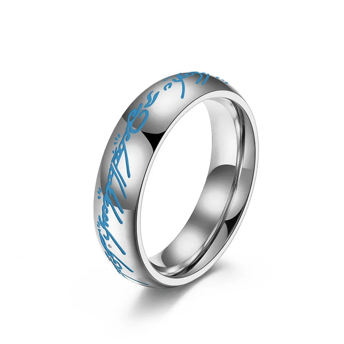 6mm silver stainless steel glow-in-the-dark Elvish letter ring on sale