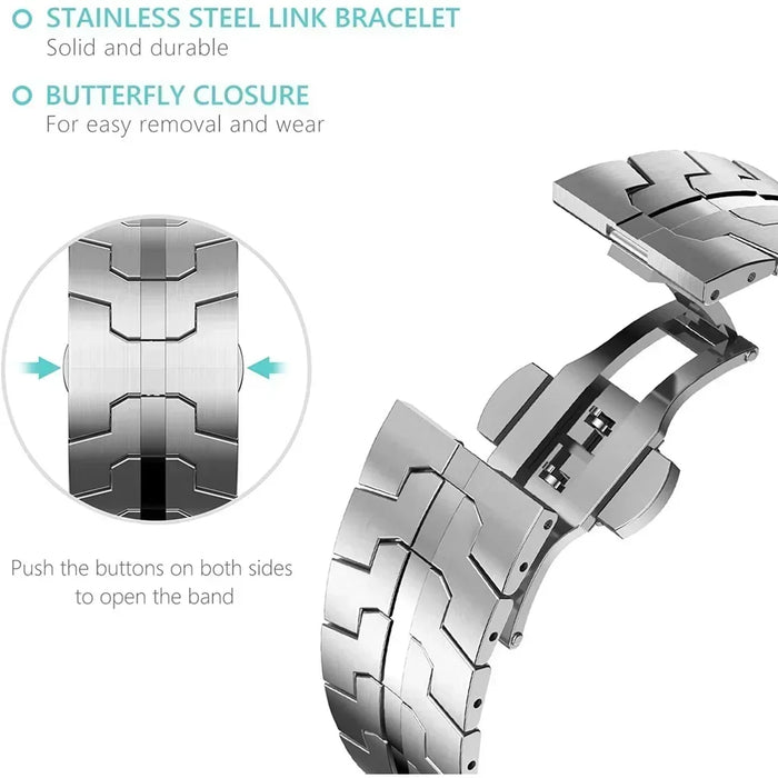 Stainless Steel Luxury Iron Man Style Watch Band For Apple iWatch 49mm, 46mm, 45mm, 44mm, 42mm, 41mm, Ultra 2 On Sale