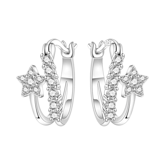 925 Sterling Silver Dreamy Celestial Elegance Star Hoop Earrings On Sale 