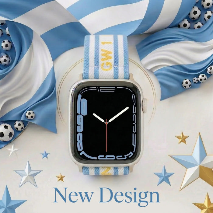 Argentina flag soccer series nylon stretch adjustable watch band compatible with Apple Watch 38mm-49mm On Sale