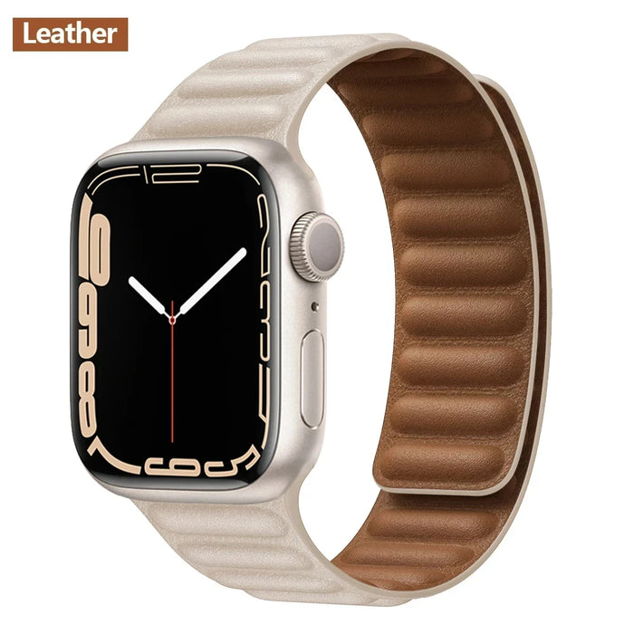 Starlight Leather Link Magnetic Loop Apple Watch Band On Sale