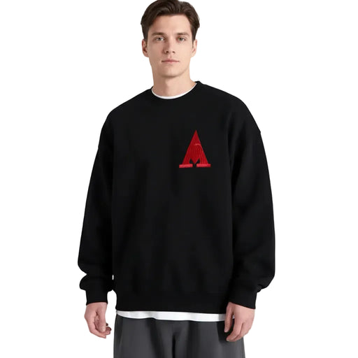 Unisex Embroidered Letter A Sweatshirt Casual Round Neck Cotton Blend Pullover Top On Sale