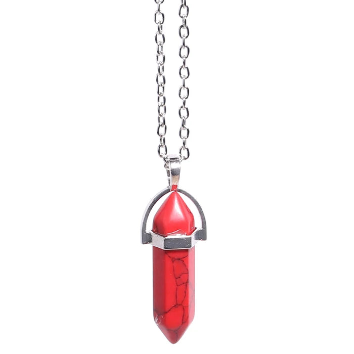 Natural Quartz Crystal Hexagonal Pillar Bullet Pendant Necklaces On Sale