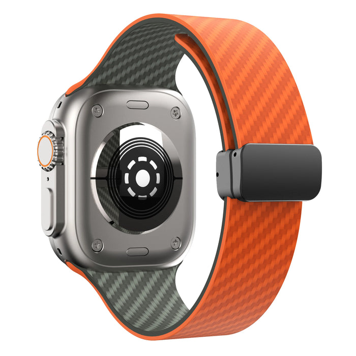 Orange Gray Carbon Fiber Pattern Silicone Magnetic Loop Apple Watch Band For iWatch Series On Sale