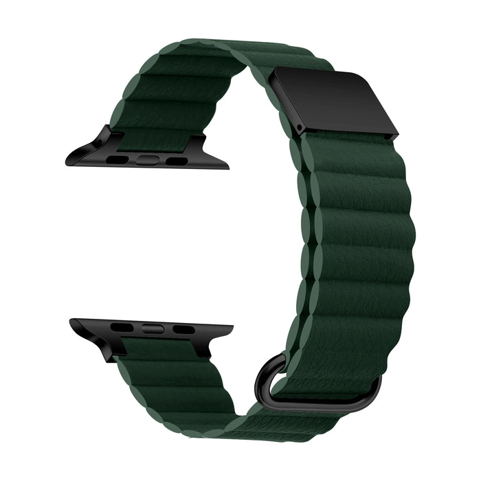 Green Leather Magnetic Loop Apple Watch Ultra Band 38mm, 40mm, 42mm, 44mm, 45mm, 46mm, 49mm On Sale