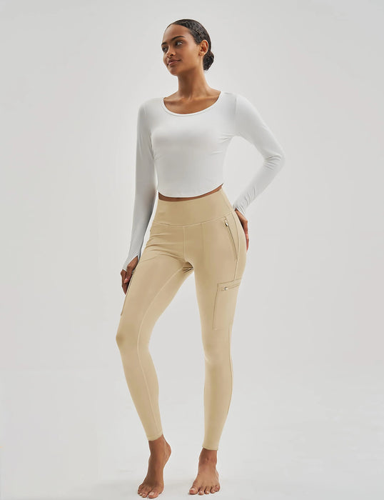 High-Waisted Women’s Hiking Leggings with Side Zipper Pockets On Sale