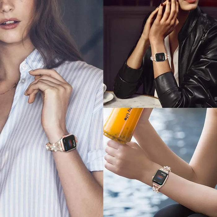 Cloverleaf Diamond Women Stainless Steel Apple Watch Bracelet For Ultra, 49mm, 46mm, 45mm, 44mm, 42mm, 41mm, 40mm, 38mm On Sale