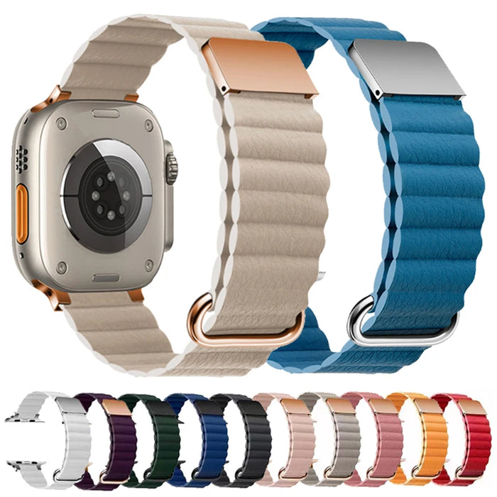 Leather Magnetic Loop Apple Watch Ultra Band 38mm, 40mm, 42mm, 44mm, 45mm, 46mm, 49mm On Sale