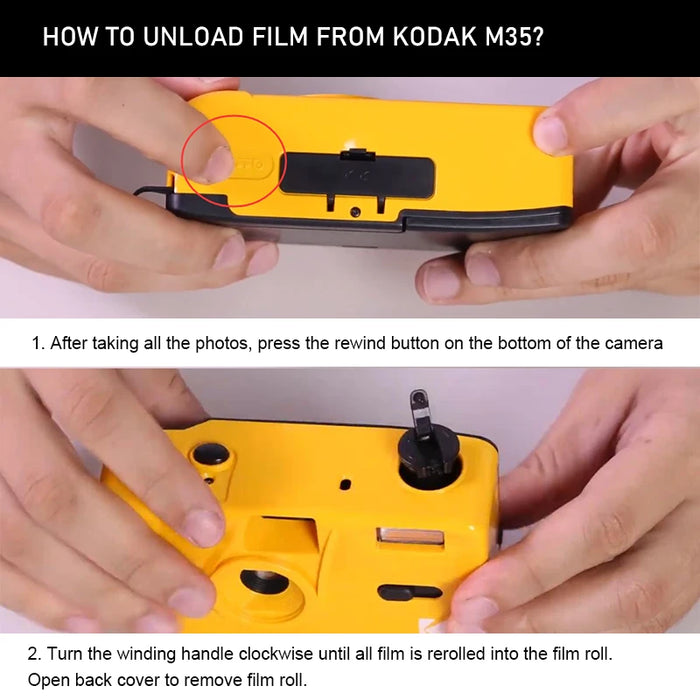 How to unload film from Kodak M35 camera