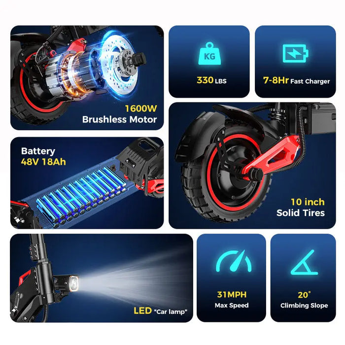 J15 MAX Off-Road 1600W Motor 50KM/H 48v 18Ah Battery 30 Miles Range LED Display 11" Foldable Commuter Electric Scooter For Adults On Sale