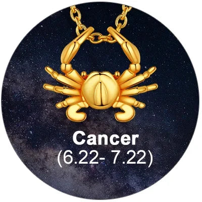 12 Horoscope Cancer Zodiac 18K Gold Plated 3D Charm Pendant Necklaces On Sale