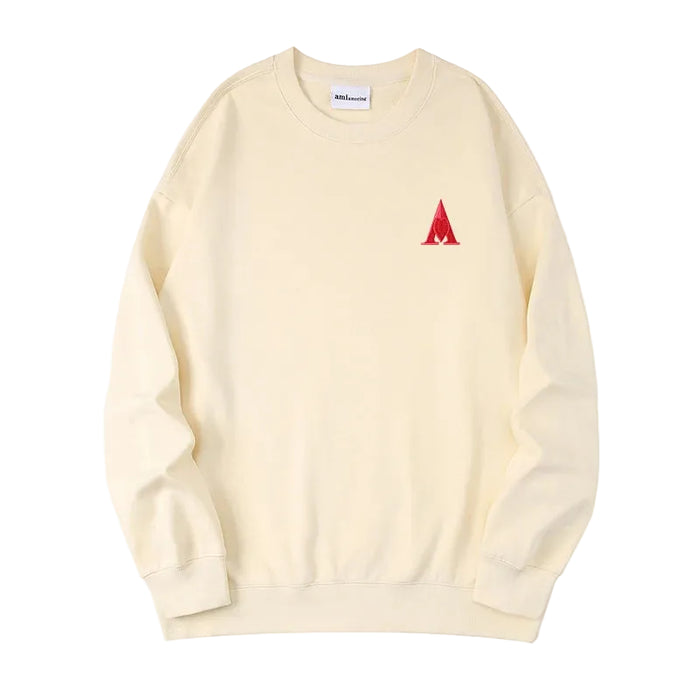Unisex Embroidered Letter A Sweatshirt Casual Round Neck Cotton Blend Pullover Top On Sale