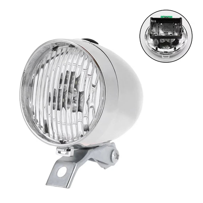 Waterproof LED Vintage Style Bicycle Headlamp Light In Silver - Battery Option On Sale