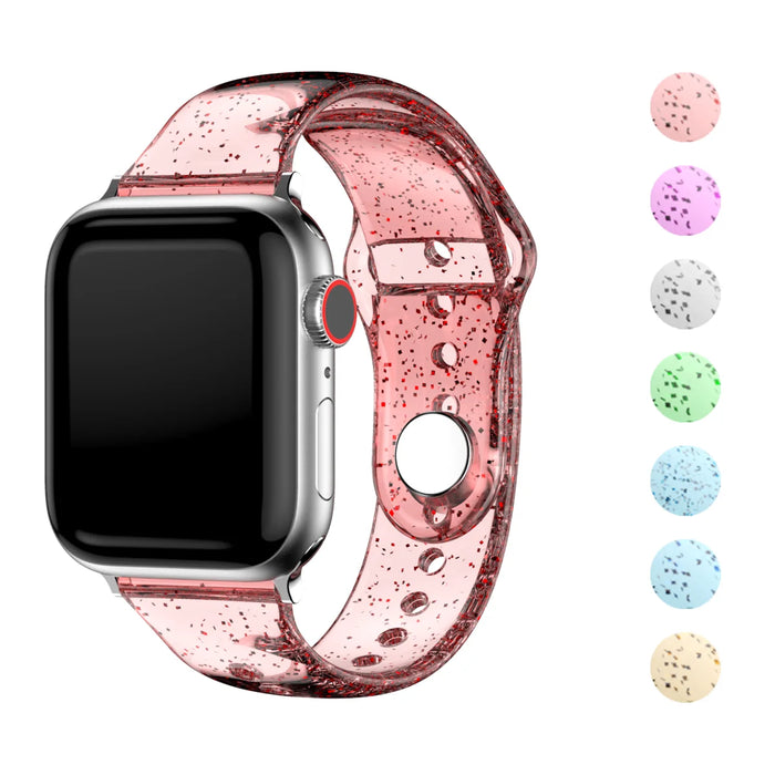 Red Transparent Glitter Silicone for Apple Watch Band 38mm, 40mm, 42mm, 44 mm, 45mm, 49mm On Sale