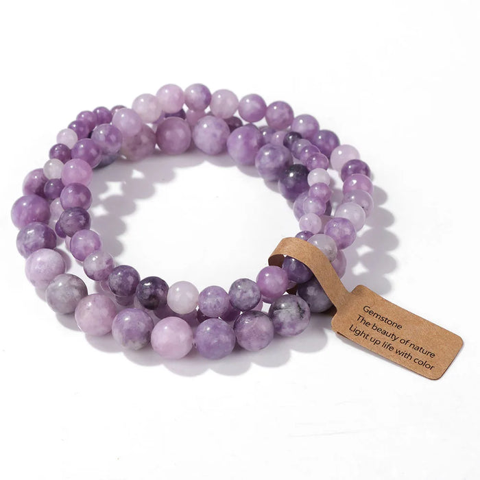 3pcs Set Purple Mica Natural Stone Beads Couple Bracelet On Sale