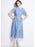 Elegant Vintage Style Blue Lace Hollow Out Short Sleeve Long Dress On Sale