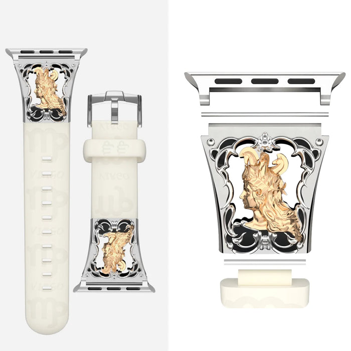 Virgo Beige - 12 Constellations Silicone Sport Watch Band With Stainless Steel Zodiac Symbol Detail Compatible with Apple Watch Series 1–11, SE, Ultra, and Ultra 2 On Sale