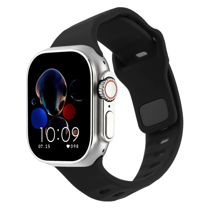 Black Irregular Shape Adjustable Silicone Sporty Watch Band Compatible with Apple Watch 38mm–49mm On Sale | Replacement Watch Band Compatible with Apple Watch Series 1–11, SE & Ultra 