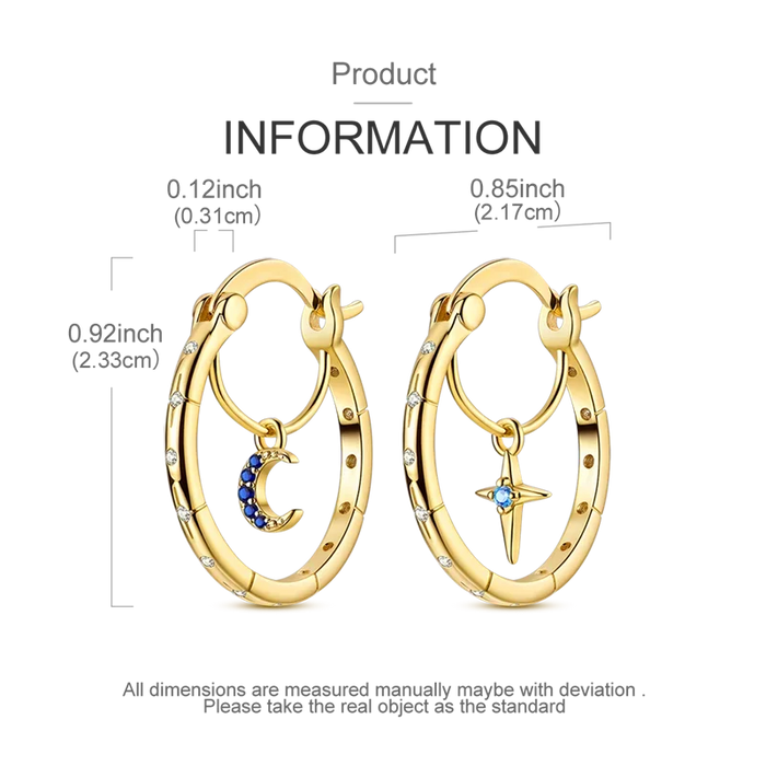 925 Sterling Silver Star Moon Round Hoop Earrings With Zircon Accents On Sale