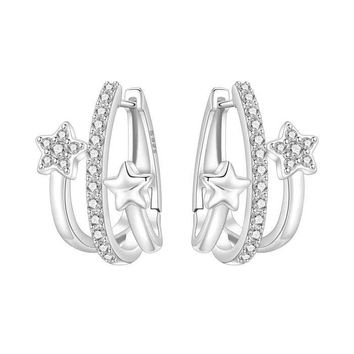925 Sterling Silver Dreamy Celestial Elegance Stars Hoop Earrings On Sale 