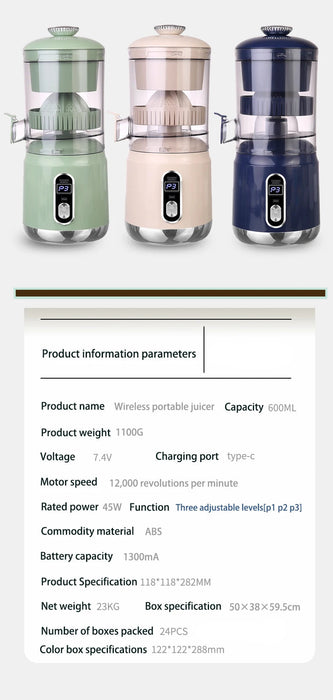 600ml Portable USB Rechargeable Automatic Fresh Juice Extractor Electric Juicer On Sale