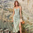 Sage Green Satin Draped Neckline Tie Shoulder Straps High Slit Figure-skimming Evening Midi Dresses On Sale