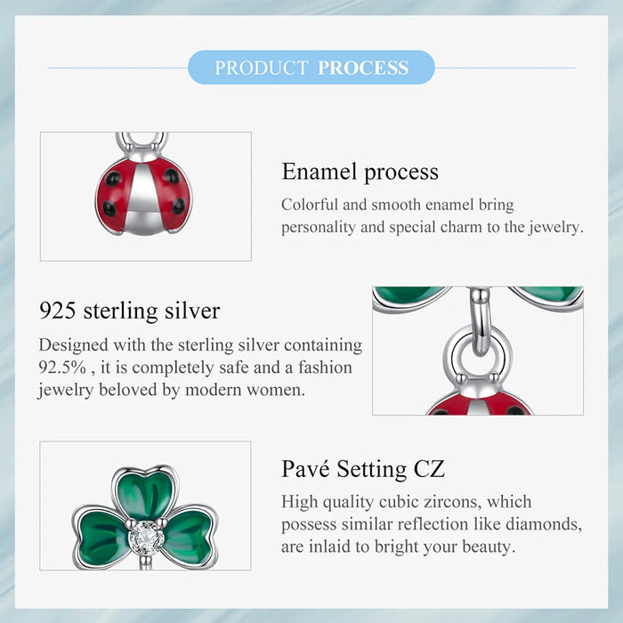 925 Sterling Silver Green Lucky Cloverleaf And Ladybug Earrings Jewelry Set On Sale