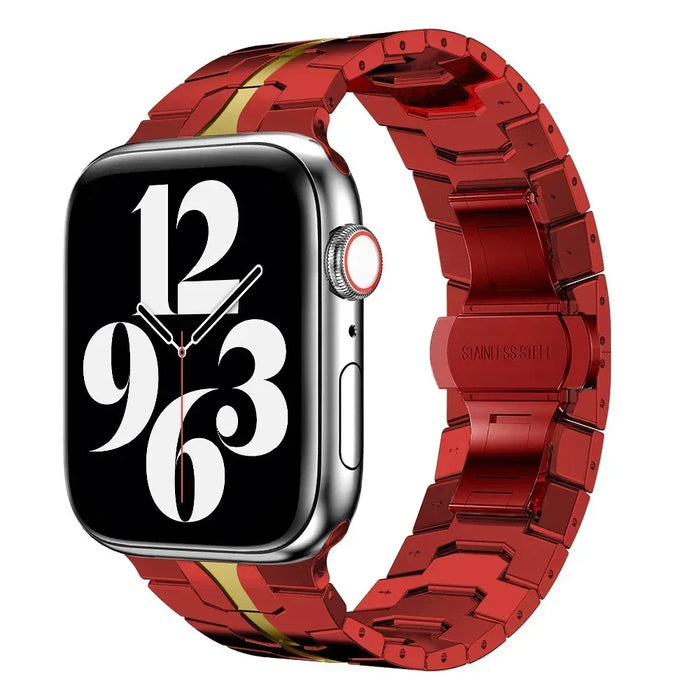 Red Stainless Steel Luxury Iron Man Style Watch Band For Apple iWatch 49mm, 46mm, 45mm, 44mm, 42mm, 41mm, Ultra 2 On Sale