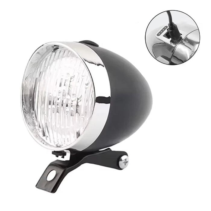 Rechargeable Waterproof LED Vintage Style Bicycle Headlamp Light In Black On Sale