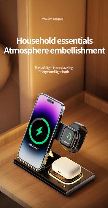 3-in-1 wireless charging stand for compatible smartphone, smartwatch and earbuds on sale