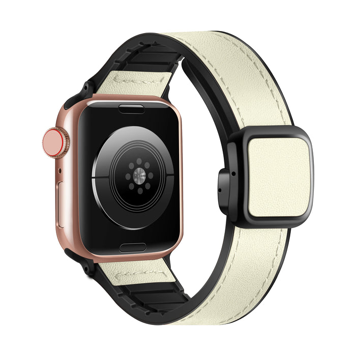 Beige Modern Magnetic Buckle Genuine Cow Leather Apple Watch Band For Apple Watch Series On Sale