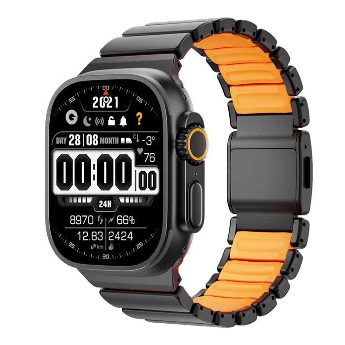 Black Orange Magnetic Titanium-style Watch Band Compatible With Apple Watch Series On Sale