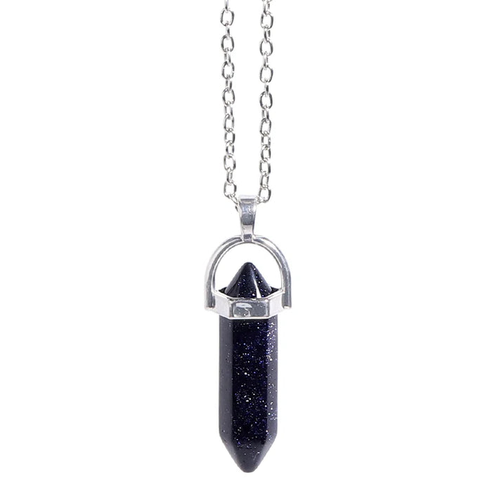 Natural Blue Sandstone Quartz Crystal Hexagonal Pillar Bullet Pendant Necklaces On Sale