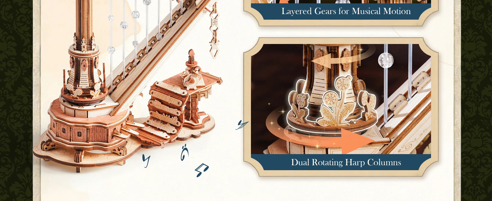 350 Piece DIY Mechanical Harp Music Box 3D Wooden Puzzle Model Kit with Ave Maria Melody On Sale