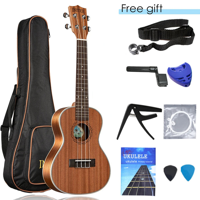 21/ 23/ 26 Inches Lightweight Sapele Ukulele Starter Kit With Carbon Strings And Rosewood Body, And Bag, Winder And Capo On Sale