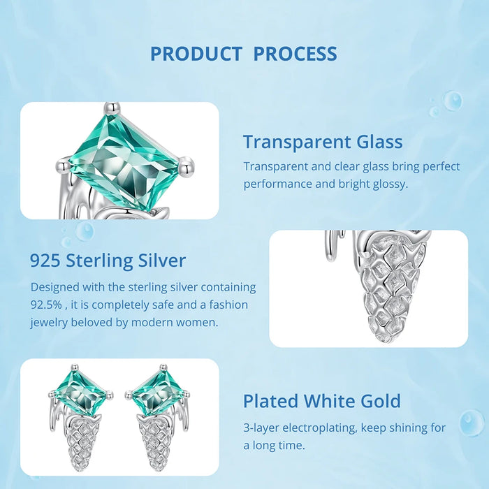 925 Sterling Silver Ocean Marine Life Theme Summer Ice-cream Stud Earrings Collection On Sale