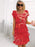 Women's Red Floral Print Crew Neck Short Sleeves Tiered Chiffon Dresses On Sale