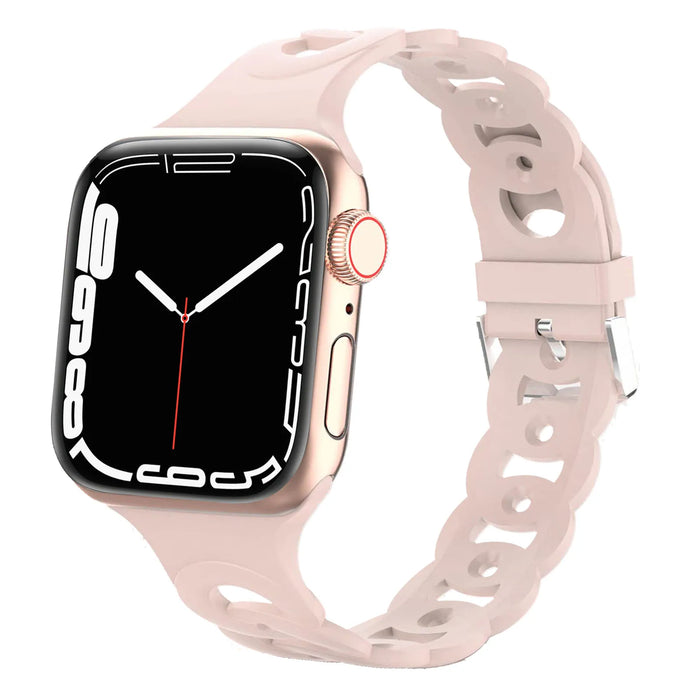 Pink Sand O-Ring Silicone Chain Link Bracelets For Apple Watch Band 38mm, 40mm, 41mm, 42mm, 44mm, 45mm, 46mm, 49mm On Sale